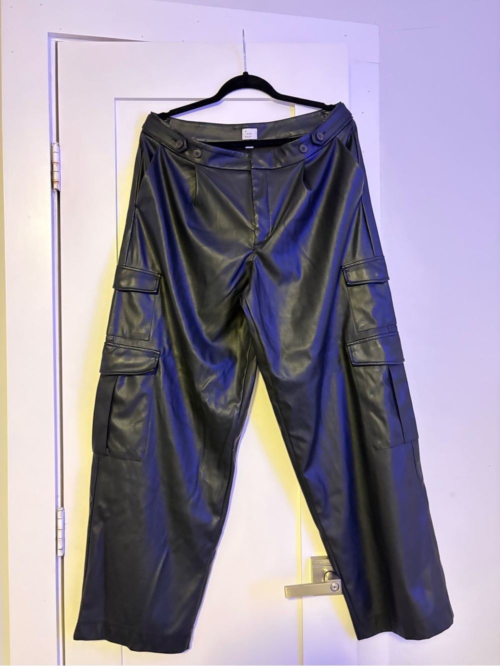 a new day Black Faux Leather Cargo Pants with Flap Pockets